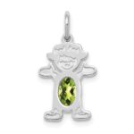 14K White Gold Girl Charm 6x4 Oval Genuine Peridot-August