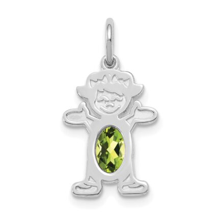 14K White Gold Girl Charm 6x4 Oval Genuine Peridot-August