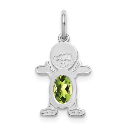 14K White Gold Boy Charm 6x4 Oval Genuine Peridot-August