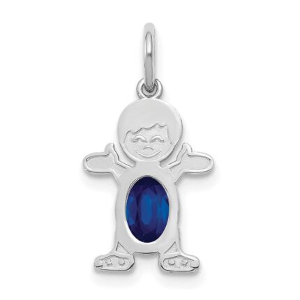 14K White Gold Boy Charm 6x4 Oval Genuine Sapphire-September