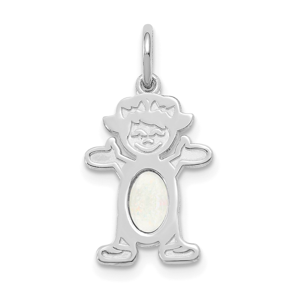 XCK52.jpg 14K White Gold Girl Charm 6x4 Oval Genuine Opal-October - Image 1