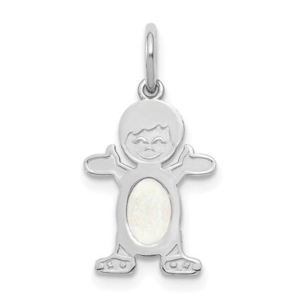 14K White Gold Boy Charm 6x4 Oval Genuine Opal-October