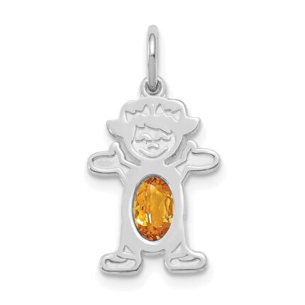 14K White Gold Girl Charm 6x4 Oval Genuine Citrine-November