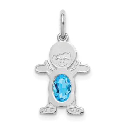 14K White Gold Boy Charm 6x4 Oval Genuine Blue Topaz-December