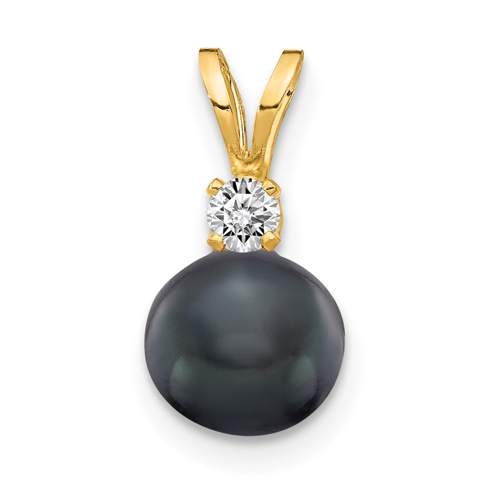 XD23BP_AA.jpg 14k 6-7mm Black Round Freshwater Cultured Pearl and AA Diamond Pendant - Image 1