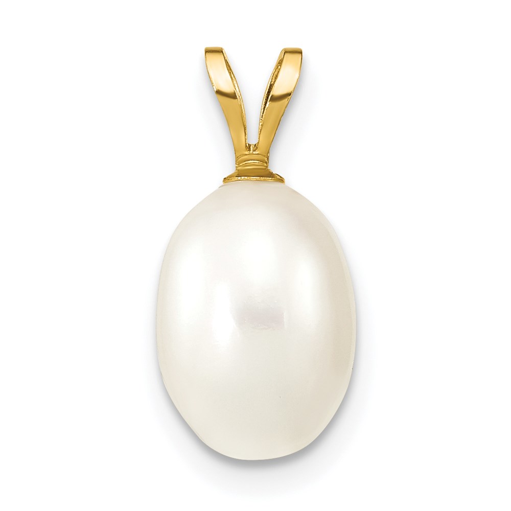 XF377.jpg 14K 7-8mm White Rice Freshwater Cultured Pearl Pendant - Image 1