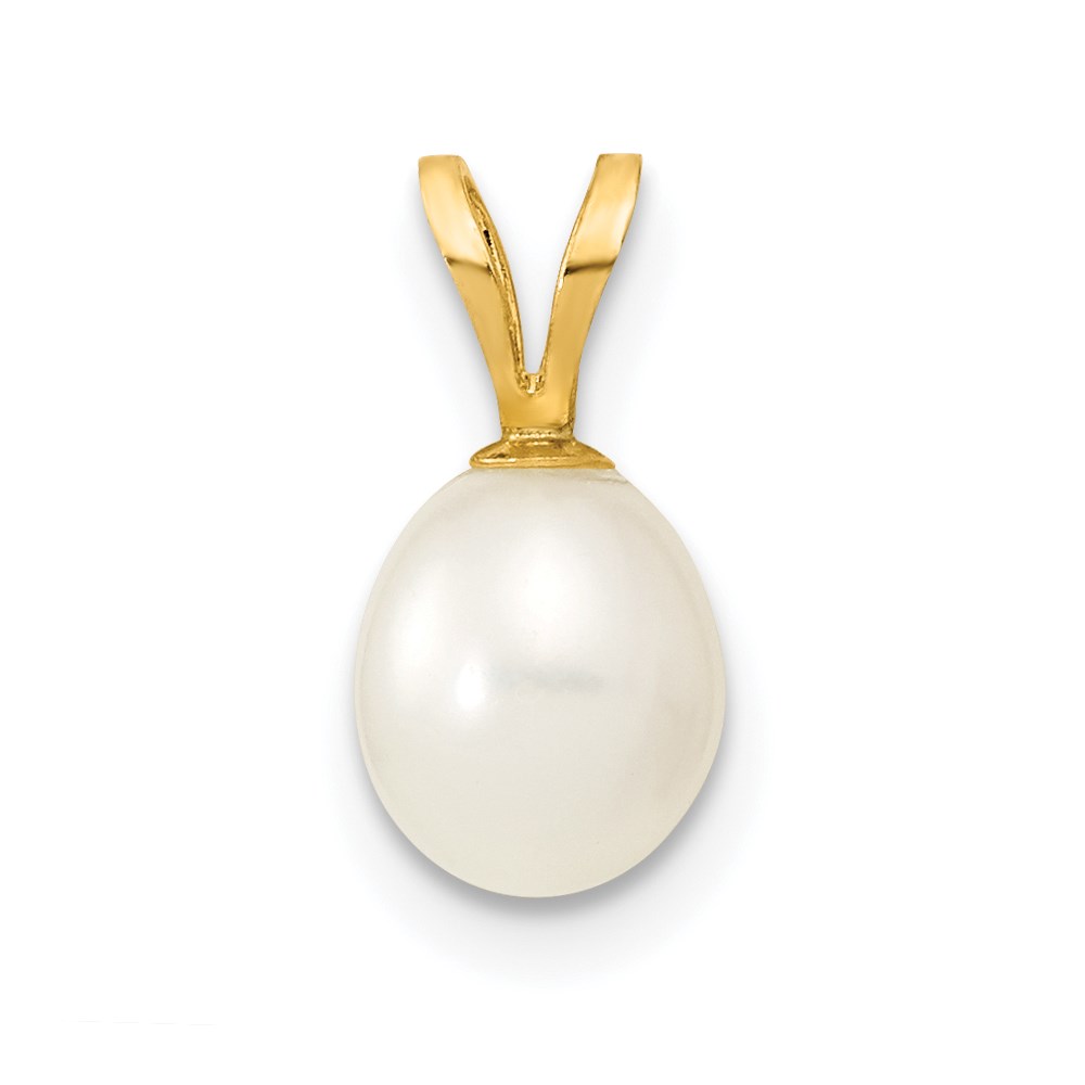 XF378.jpg 14K 6-7mm White Rice Freshwater Cultured Pearl Pendant - Image 1