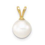14K 7-8mm White Round Freshwater Cultured Pearl Pendant - Image 4