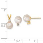 14k 6-7mm White Round Akoya Saltwater Cultured Pearl and .10 Carat Diamond Post Earrings and Pendant Set - Image 3