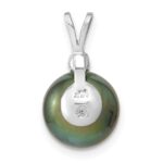 14k White Gold 10-11mm Round Black Tahitian Saltwater Cultured Pearl and  .05 Carat Diamond Pendant - Image 4
