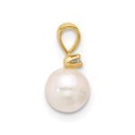 14k 5-6mm White Round Akoya Saltwater Cultured Pearl and .01 Carat Diamond Pendant - Image 2