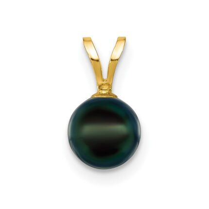 14k 6-7mm Black Round Akoya Saltwater Cultured Pearl Pendant