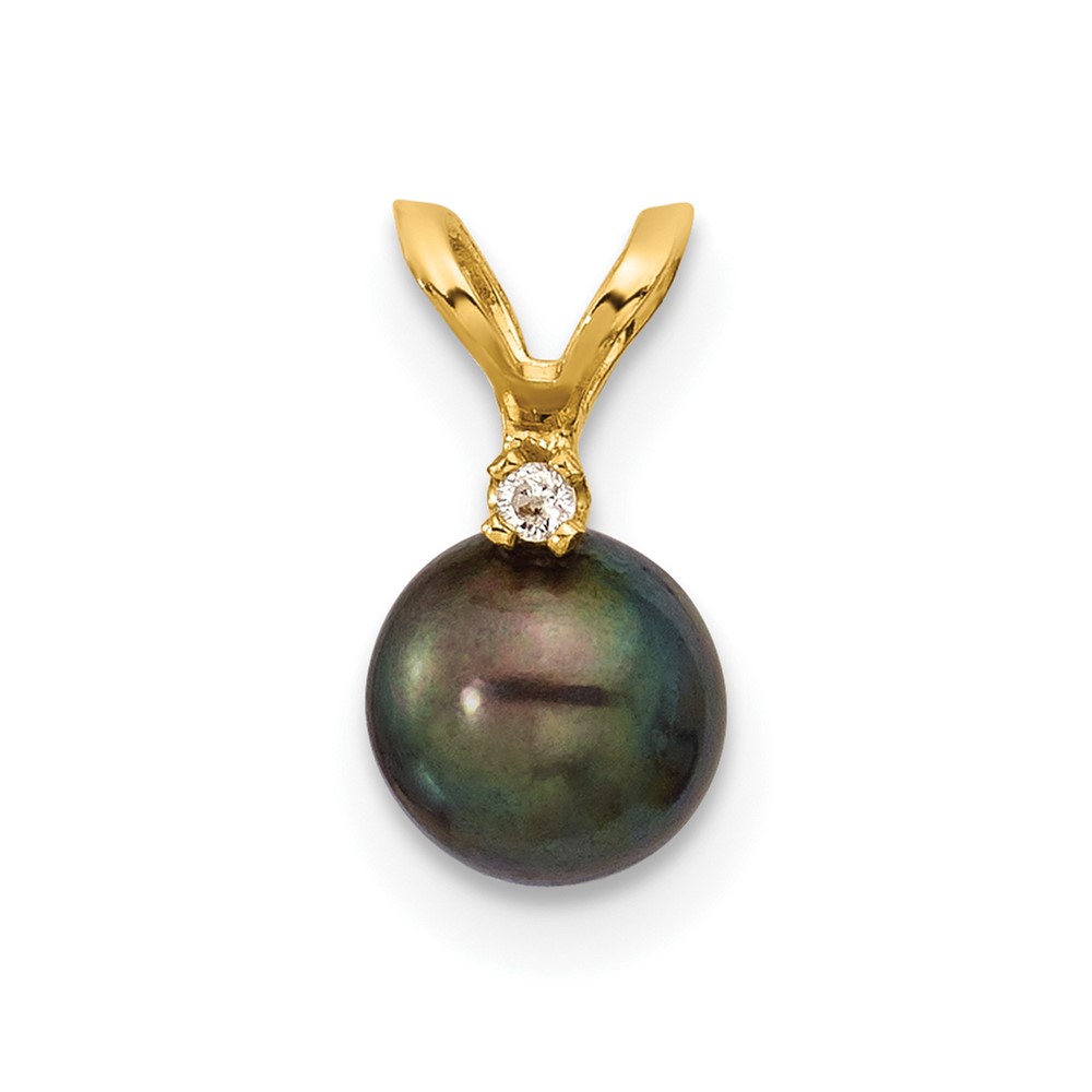 XF509PB.jpg 14k 5-6mm Black Round Freshwater Cultured Pearl and .01 Carat Diamond Pendant - Image 1