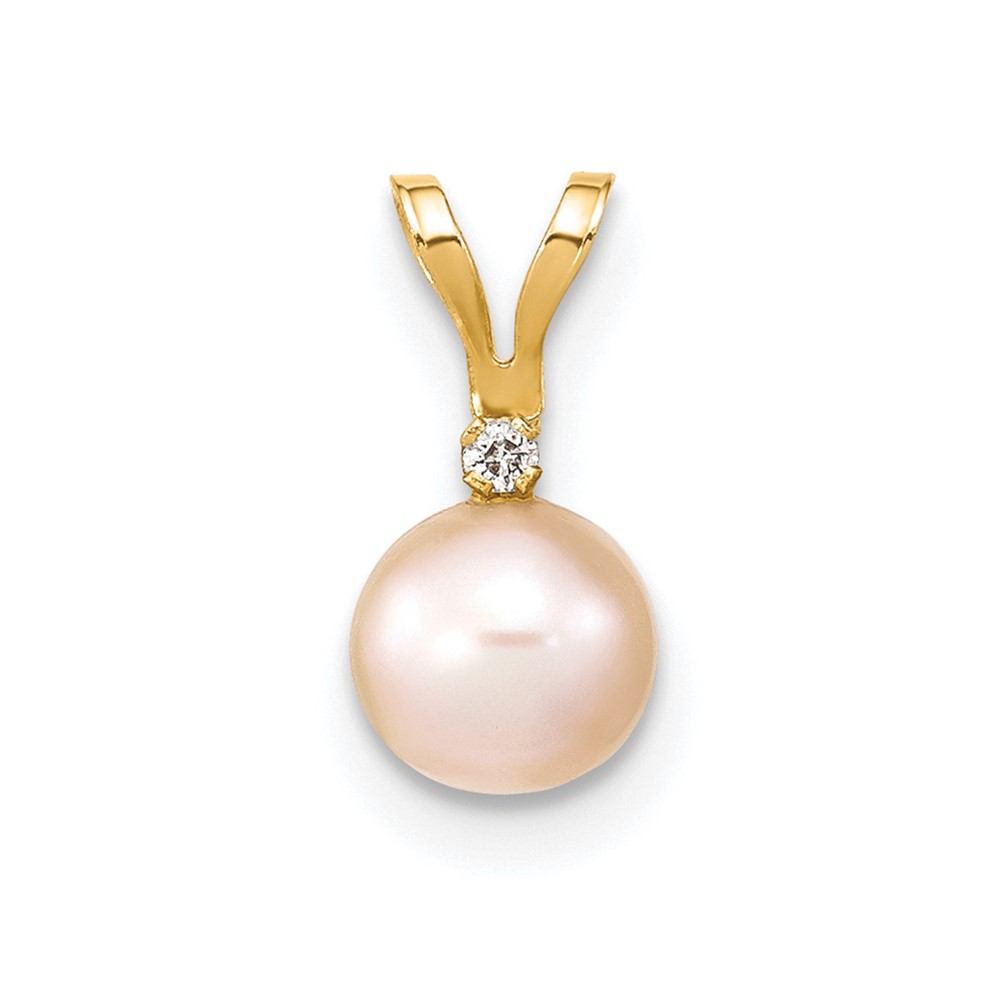 XF513.jpg 14k 5-6mm Pink Round Freshwater Cultured Pearl and .01 Carat Diamond Pendant - Image 1