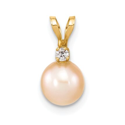 14k 6-7mm Pink Round Freshwater Cultured Pearl and .03 Carat Diamond Pendant