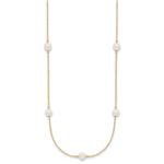 10K 5-6mm White Near Round Freshwater Cultured Pearl 7-Station 16 inch Necklace - Image 2