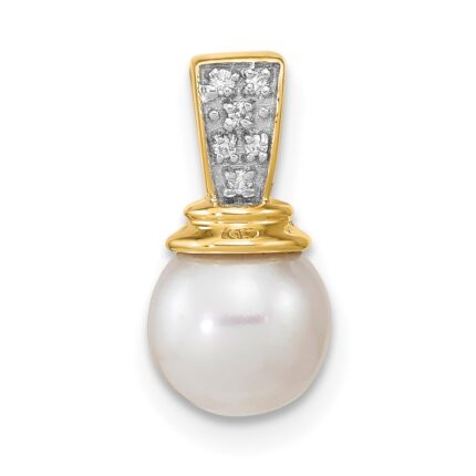 14k 6-7mm Button White Freshwater Cultured Pearl and Diamond Pendant