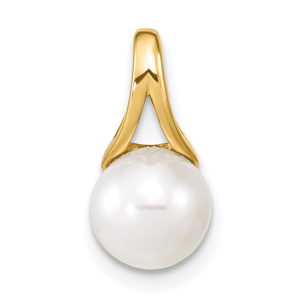 XF641.jpg 14K 7-8mm White Round Freshwater Cultured Pearl Polished Pendant - Image 1