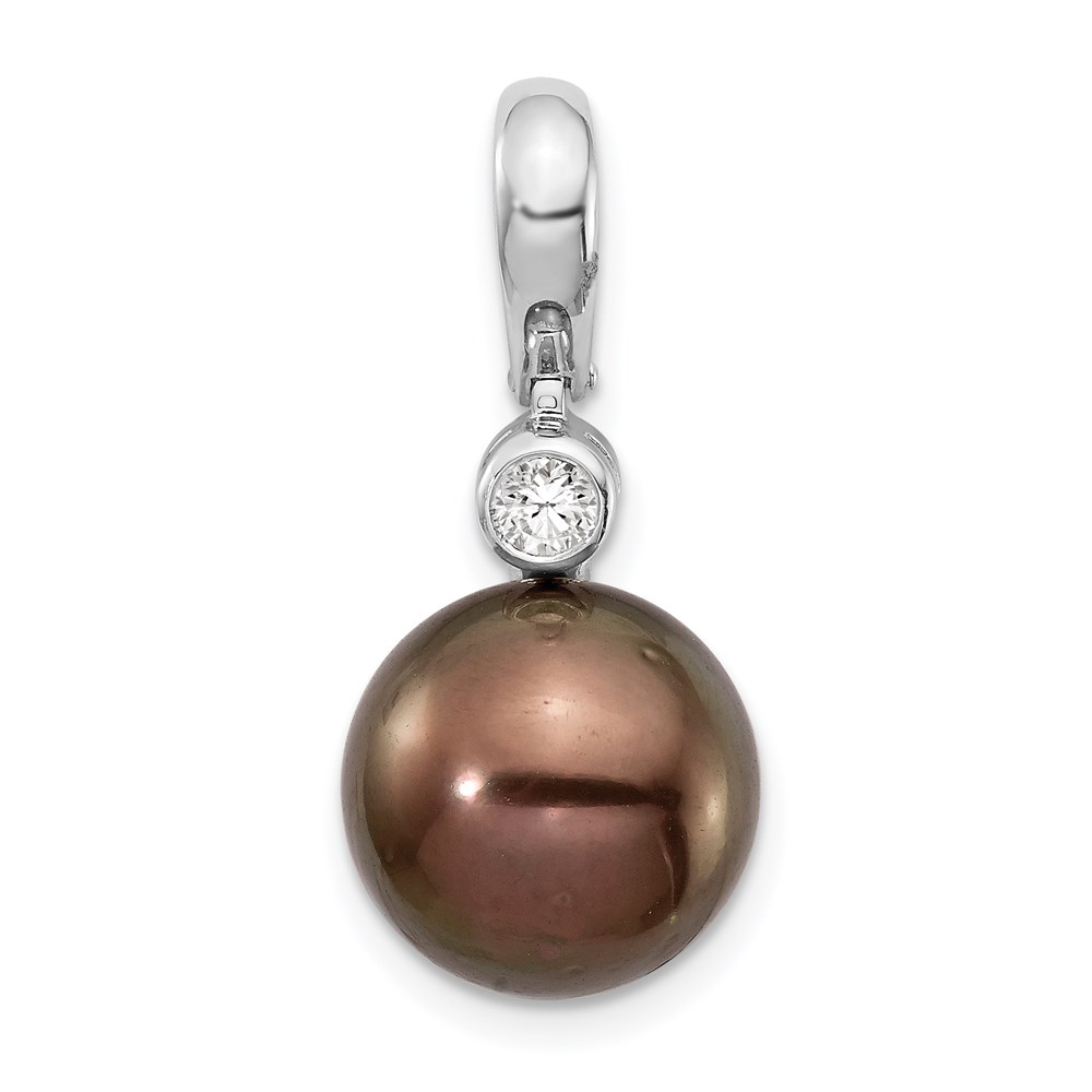XF732.jpg 14k White Gold 10-11mm Black Round Tahitian Saltwater Cultured Pearl and .07 Carat Diamond Pendant - Image 1