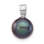 14K White Gold 8-9mm Round Black Freshwater Cultured Pearl Pendant
