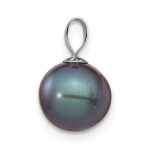 14K White Gold 8-9mm Round Black Freshwater Cultured Pearl Pendant - Image 2