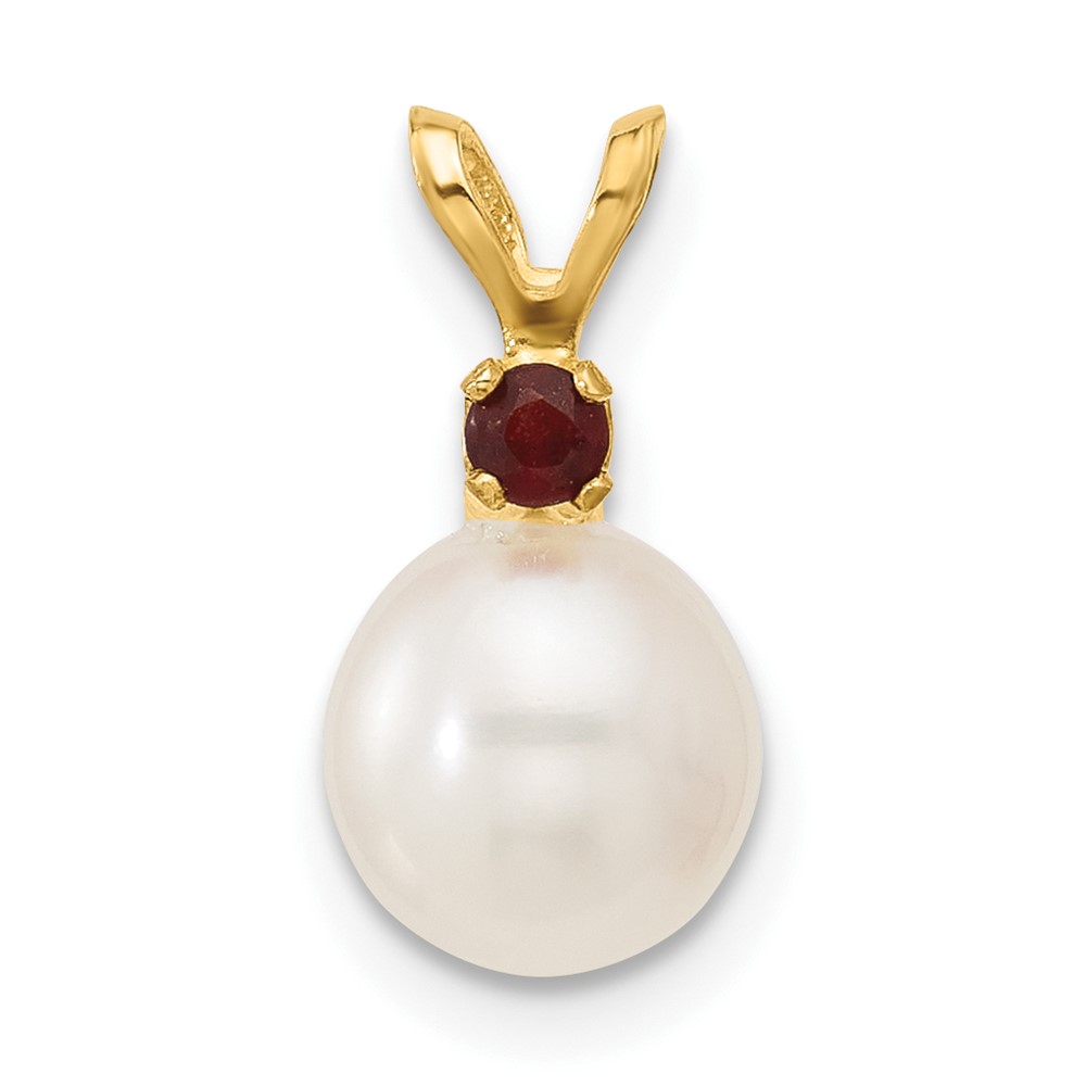 XF741_GA.jpg 14k 7-7.5mm White Round Freshwater Cultured Pearl and .09GA Garnet Pendant - Image 1