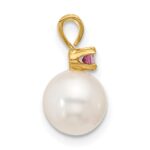 14k 7-7.5mm White Round Freshwater Cultured Pearl and .07PT Pink Topaz Pendant - Image 2