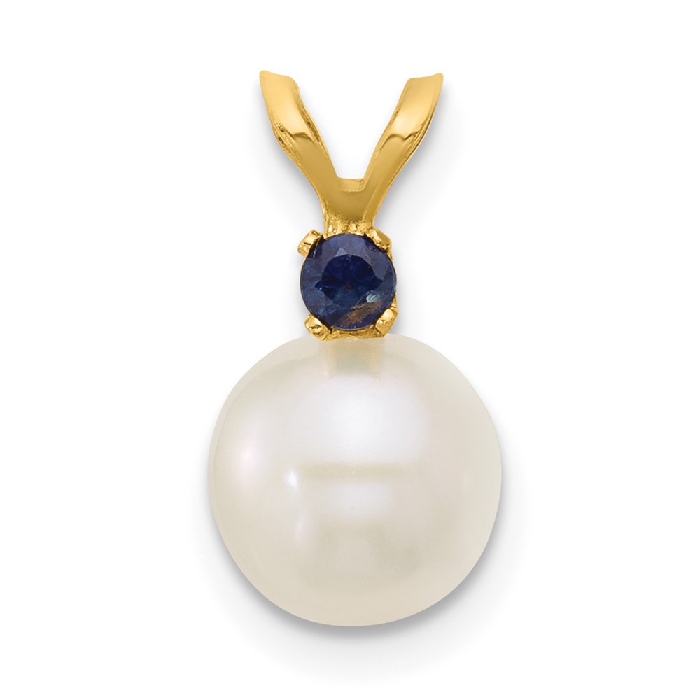 XF741_S.jpg 14k 7-7.5mm White Round Freshwater Cultured Pearl and .09SA Sapphire Pendant - Image 1