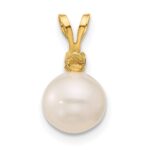 14k 7-7.5mm White Round Freshwater Cultured Pearl and .09SQ Smoky Quartz Pendant - Image 3