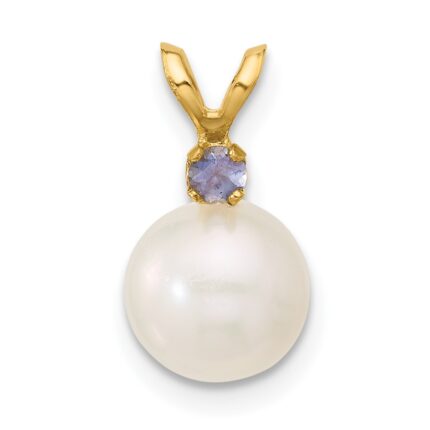 14k 7-7.5mm White Round Freshwater Cultured Pearl and .07TZ Tanzanite Pendant