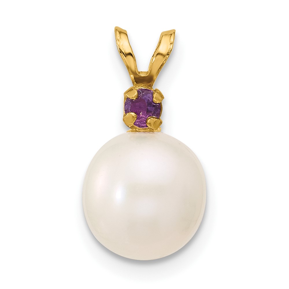 XF742_AM.jpg 14k 8-8.5mm White Round Freshwater Cultured Pearl and .07AM Amethyst Pendant - Image 1