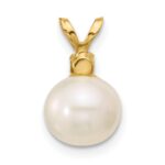 14k 8-8.5mm White Round Freshwater Cultured Pearl and .09GA Garnet Pendant - Image 3