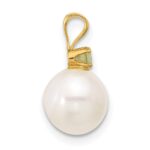 14k 8-8.5mm White Round Freshwater Cultured Pearl and .07PE Peridot Pendant - Image 2