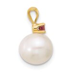 14k 8-8.5mm White Round Freshwater Cultured Pearl and .07PT Peridot Pendant - Image 2