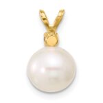14k 8-8.5mm White Round Freshwater Cultured Pearl and .07PT Peridot Pendant - Image 3