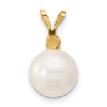14k 8-8.5mm White Round Freshwater Cultured Pearl and .09RU Ruby Pendant - Image 3