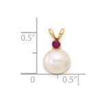14k 8-8.5mm White Round Freshwater Cultured Pearl and .09RU Ruby Pendant - Image 4
