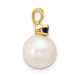 14k 8-8.5mm White Round Freshwater Cultured Pearl and .09SA Sapphire Pendant - Image 2