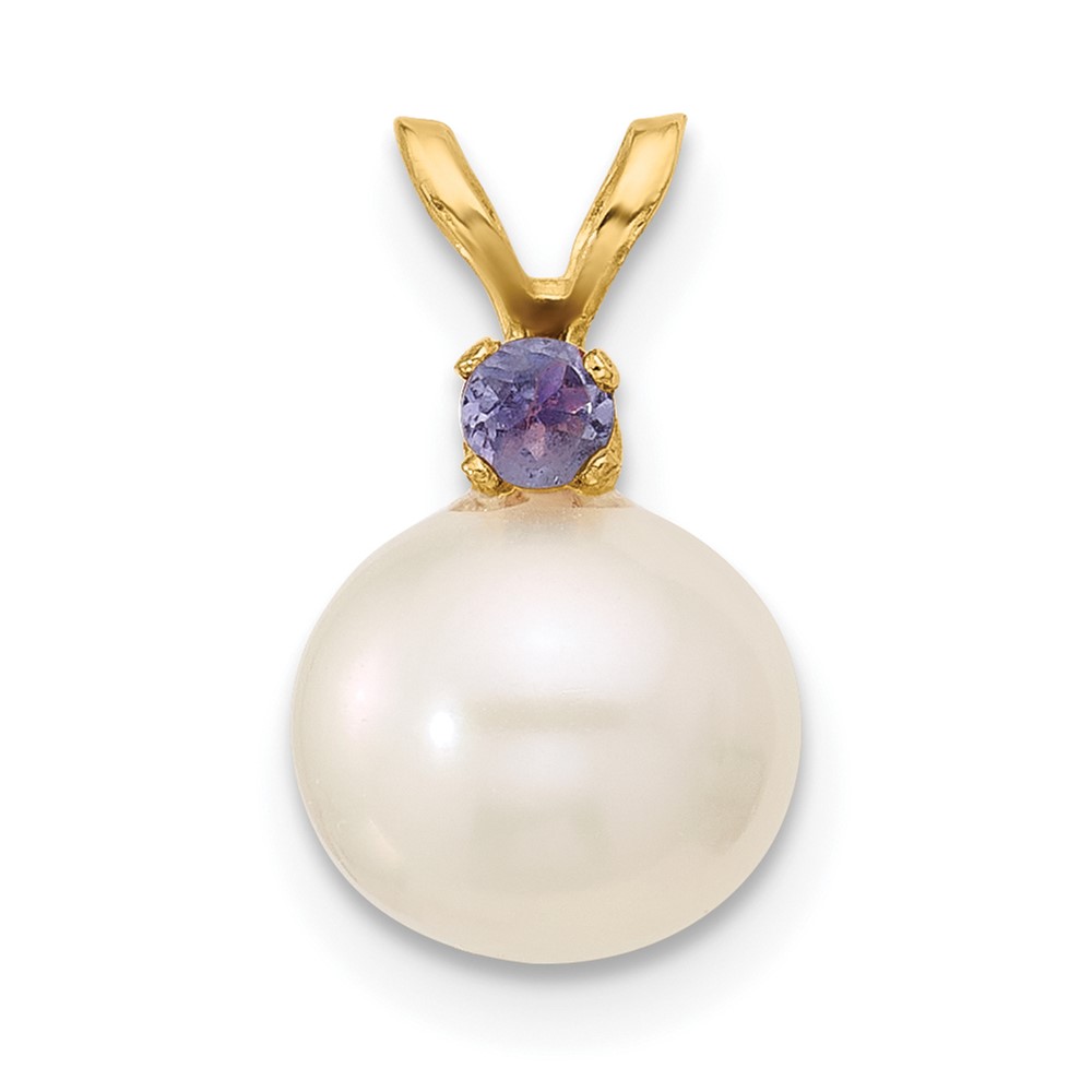 XF742_TZ.jpg 14k 8-8.5mm White Round Freshwater Cultured Pearl and .07TZ Tanzanite Pendant - Image 1
