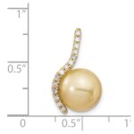 14k 10-11mm Round Golden South Sea Saltwater Cultured Pearl and .125 Carat Diamond Pendant - Image 3