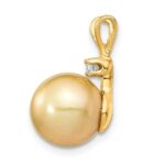 14k 9-10mm Round Golden South Sea Saltwater Cultured Pearl and .05 Carat Diamond Pendant - Image 2