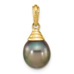 14k 9-10mm Black Teardrop Tahitian Saltwater Cultured Pearl Pendant - Image 4
