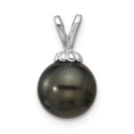 14k White Gold 8-9mm Round Black Tahitian Saltwater Cultured Pearl Pendant - Image 4