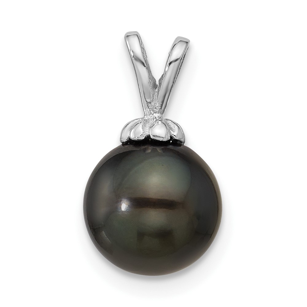 XF761.jpg 14k White Gold 8-9mm Round Black Tahitian Saltwater Cultured Pearl Pendant - Image 1