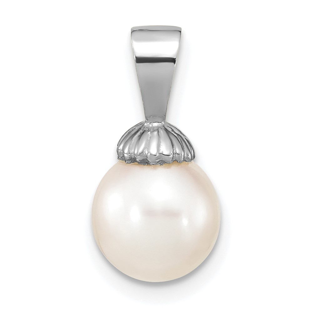 XF774W.jpg 14K White Gold 8-9mm White Round Freshwater Cultured Pearl Pendant - Image 1