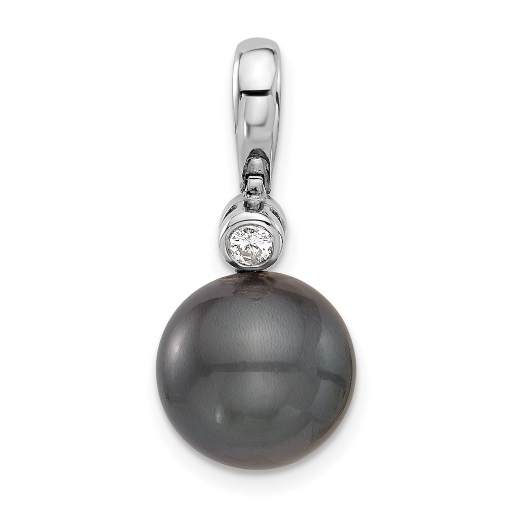 XF809.jpg 14k White Gold 11-12mm Black Round Tahitian Saltwater Cultured Pearl and .05 Carat Diamond Pendant - Image 1