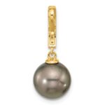 14k 10-11mm Black Round Tahitian Saltwater Cultured Pearl and .07 Carat Diamond Dangle Chain Slide - Image 3