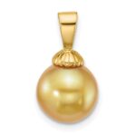 14k Polished 9-10mm Round Golden South Sea Saltwater Cultured Pearl Pendant