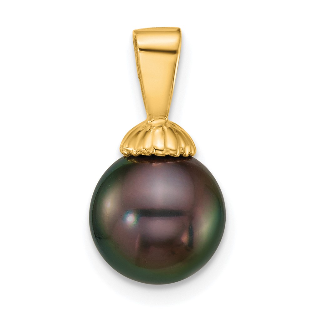XF870.jpg 14k Polished 8-9mm Round Black Tahitian Saltwater Cultured Pearl Pendant - Image 1