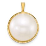 14k 14-15mm White Round Saltwater Cultured Mabe Pearl Pendant